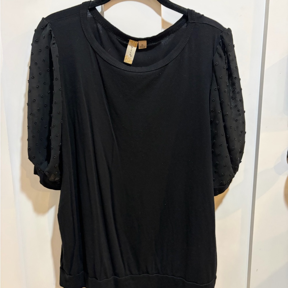 Misia Black Blouse with Sheer Sleeves